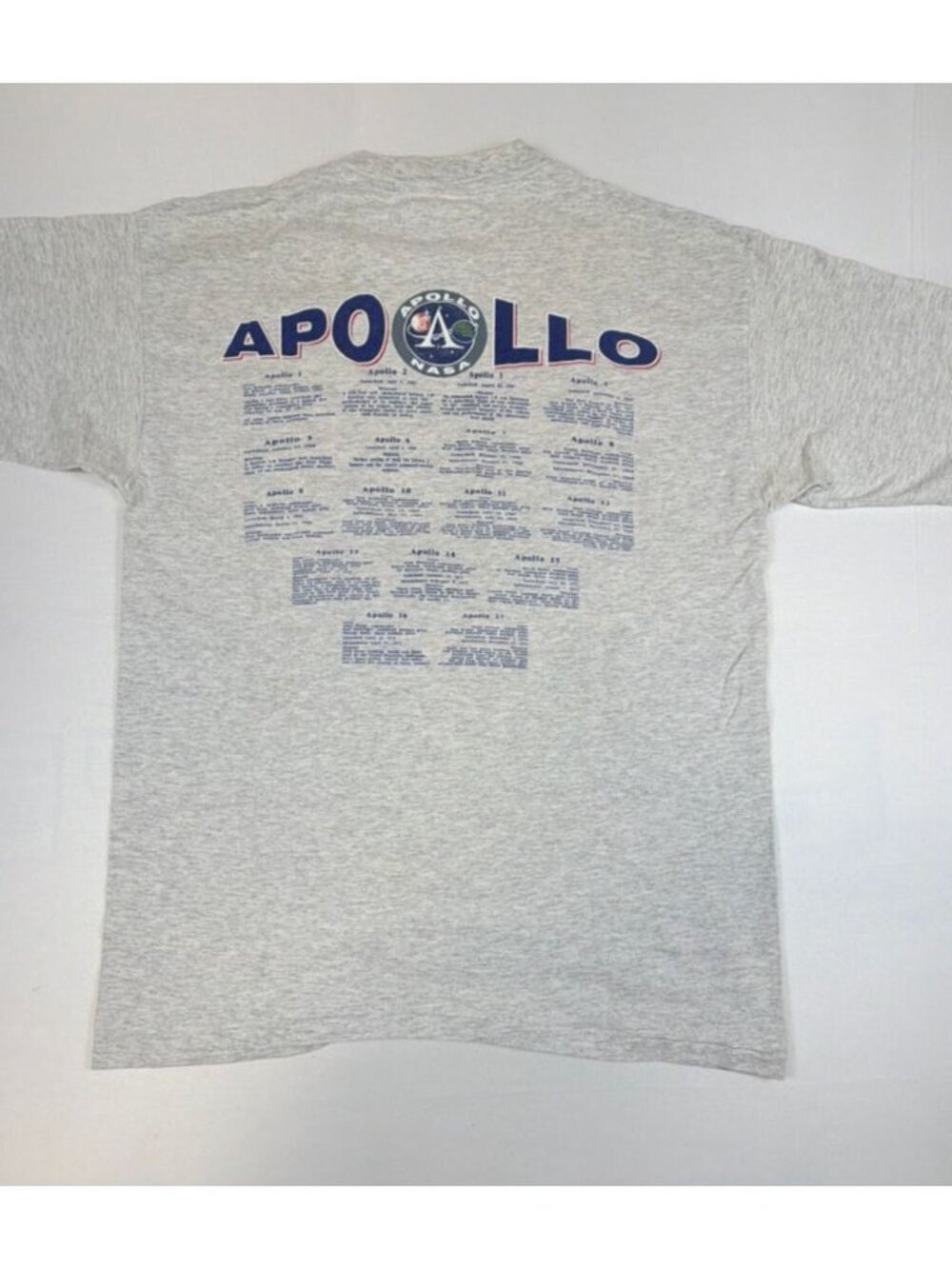 NASA Apollo Missions T Shirt Men Large Grey Space History Made in USA Vintage 90 - Picture 2 of 10